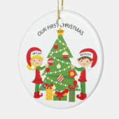 Unser erstes Weihnachtspersonalisiertes Keramikornament (Links)