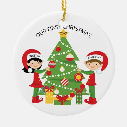 Unser erstes Weihnachtspersonalisiertes Keramikornament (Vorne)