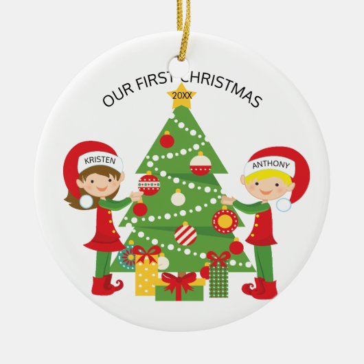 Unser erstes Weihnachtspersonalisiertes Keramikornament (Vorne)