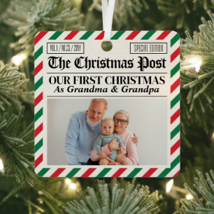 Unser erstes Weihnachtszeitungs-Custom-Oma-Opa-Ges Ornament Aus Metall