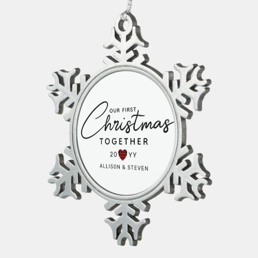 Unser erstes Weihnachtszitat Personalisiert Schneeflocken Zinn-Ornament (Rechts)