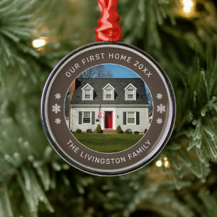 Unser erstes Zuhause Braun Personalisiertes Foto Ornament Aus Metall