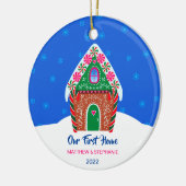 Unser erstes Zuhause Gingerbread House Elegant Blu Keramik Ornament (Links)