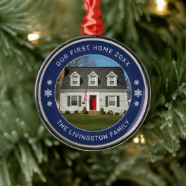Unser erstes Zuhause Navy Personalisiert Foto Ornament Aus Metall