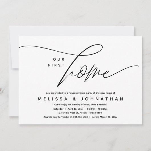 Unser erstes Zuhause-Party mit gemütlichem, liebev Einladung (Vorderseite)