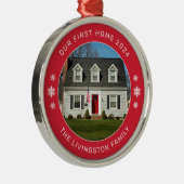 Unser erstes Zuhause Red Personalisiert Foto Ornament Aus Metall (Rechts)