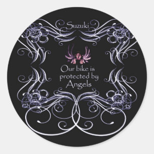 Unser Fahrrad wird durch Engel geschützt Runder Aufkleber
