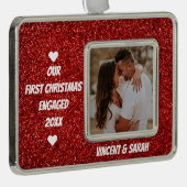 Unser First Christmas Custom Foto und Name Glitzer Rahmen-Ornament Silber (Rechts)