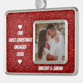 Unser First Christmas Custom Foto und Name Glitzer Rahmen-Ornament Silber (Links)