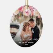 Unser First Christmas Newlywings 2 Foto Floral Keramik Ornament (Rechts)