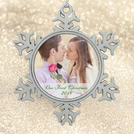 Unser Foto Erster Weihnachtsschneeflocken Schneeflocken Zinn-Ornament