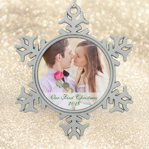 Unser Foto Erster Weihnachtsschneeflocken Schneeflocken Zinn-Ornament