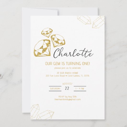 Unser Gem Birthday Einladung Gold Diamond Thema (Vorderseite)
