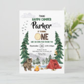 Unser glücklicher kleiner Camper ist eine Einladun Einladung (Stehend Vorderseite)