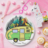 Unser glücklicher Ort. Retro-Camping-Papierplatte Pappteller (Party)
