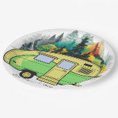 Unser glücklicher Ort. Retro-Camping-Papierplatte Pappteller (Schrägansicht)