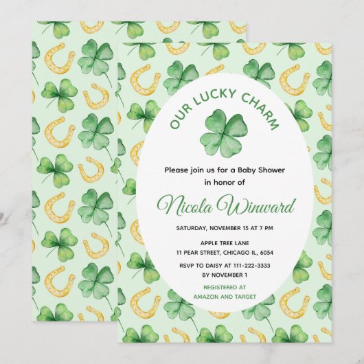Unser Glücksbringer-St.-Patrick-Baby-Shower Einladung (Vorne/Hinten)