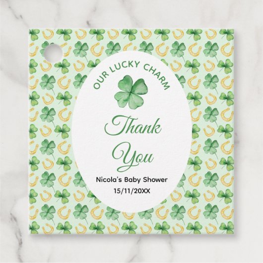 Unser Glücksbringer-St.-Patrick-Baby-Shower Geschenkanhänger (Vorderseite)