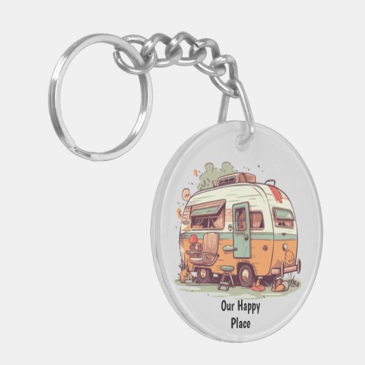 Unser Happy Place Camping Trailer Schlüsselanhänger (Vorderseite links)
