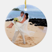 Unser Hochzeitburgundy Red Lace Damask Foto Keramik Ornament (Hinten)