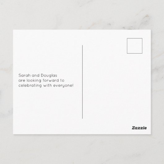 Unser Hochzeitsempfang Niedliches Paar Postkarte (Rückseite)