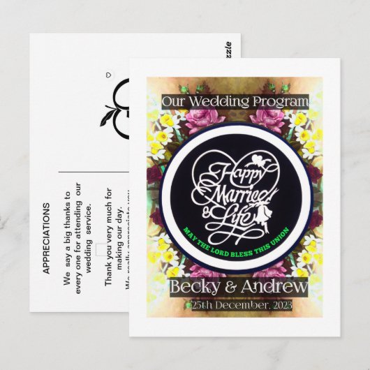 Unser Hochzeitsprogramm Postkarte (Vorne/Hinten)