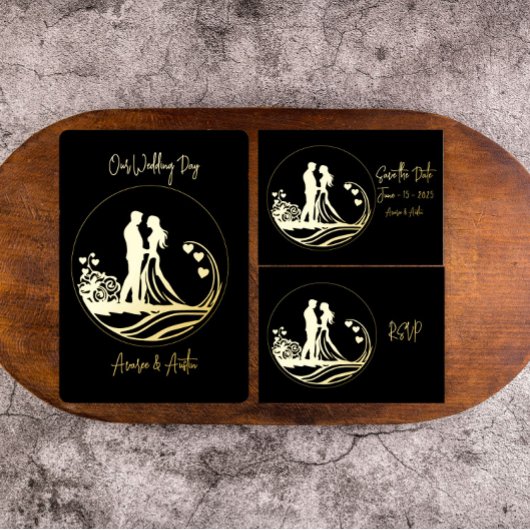 Unser Hochzeitstag, ein paar Gold Foil Einladung