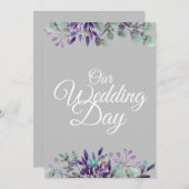 Unser Hochzeitstag floralgraue Typografie Einladung (Vorne/Hinten)