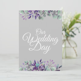 Unser Hochzeitstag floralgraue Typografie Einladung