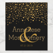 Unser Hochzeitstag - Gold Confetti Dots - Schwarz Weinetikett (Einzelnes Label)