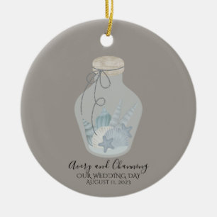 "Unser Hochzeitstag" mit Muscheln Keramik Ornament