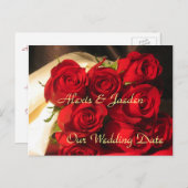 "Unser Hochzeitstag" - Rote Rose Bouquet Ankündigungspostkarte (Vorne/Hinten)