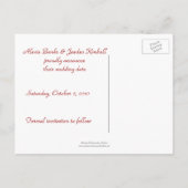 "Unser Hochzeitstag" - Rote Rose Bouquet Ankündigungspostkarte (Rückseite)