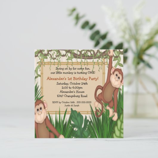 Unser kleiner Affe 1. Geburtstag Einladung (Stehend Vorderseite)
