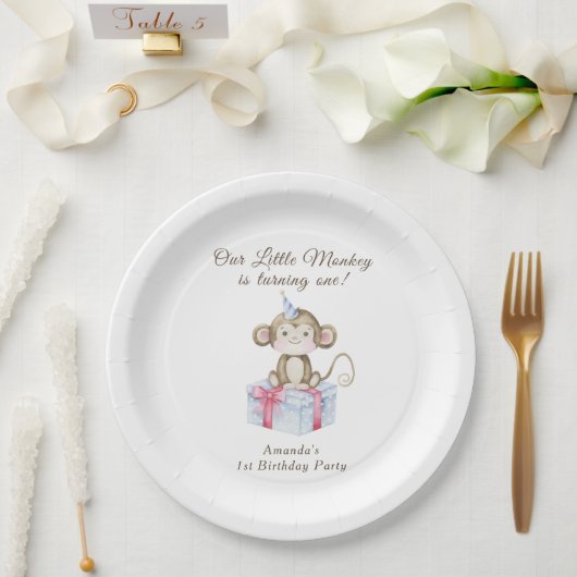 Unser kleiner Affe wird ein Jahr alt Pappteller (Hochzeit)