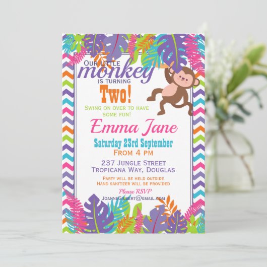 Unser Kleiner Affen-Kindergeburtstag-Party Einladung (Stehend Vorderseite)