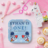 Unser kleiner Astronaut wird eins! Party-Platine Pappteller (Party)