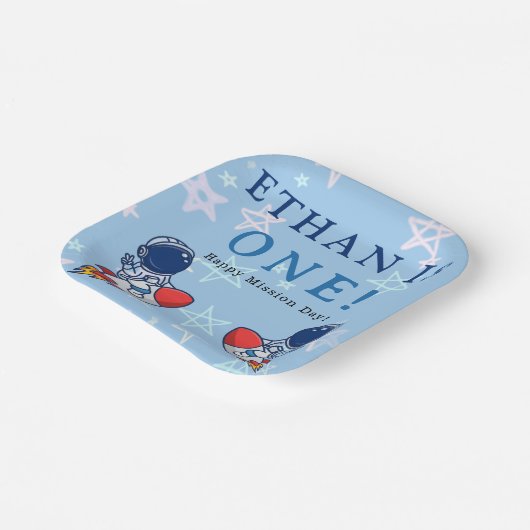 Unser kleiner Astronaut wird eins! Party-Platine Pappteller (Gewinkelt)