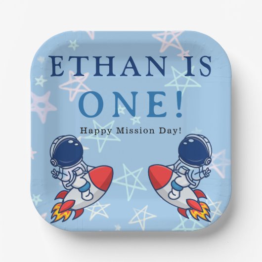 Unser kleiner Astronaut wird eins! Party-Platine Pappteller (Vorderseite)