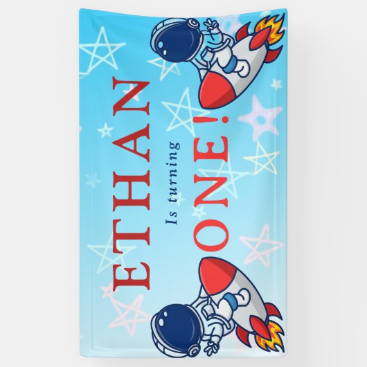 Unser kleiner Astronaut wird eins! Space Banner Sp (Vertikal)