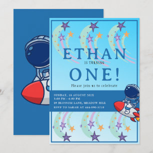 Unser kleiner Astronaut wird eins! Space Birthday Einladung