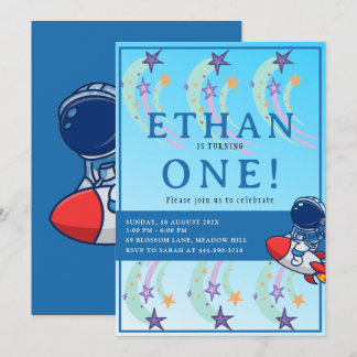 Unser kleiner Astronaut wird eins! Space Birthday Einladung