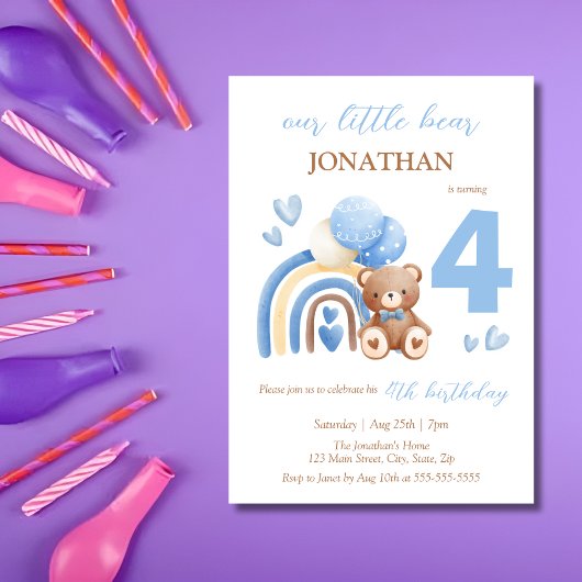 Unser kleiner Bärenballon 4. Geburtstag Einladung