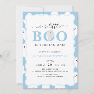 Unser kleiner Boo Blue Halloween Junge 1. Geburtst Einladung