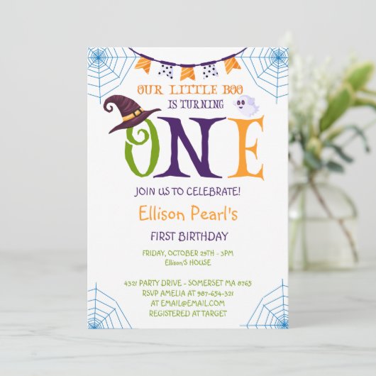 Unser kleiner Boo, der einen dreht, Halloween 1. G Einladung (Stehend Vorderseite)