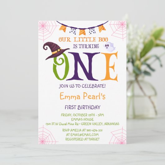 Unser kleiner Boo, der einen dreht, Halloween 1. G Einladung (Stehend Vorderseite)