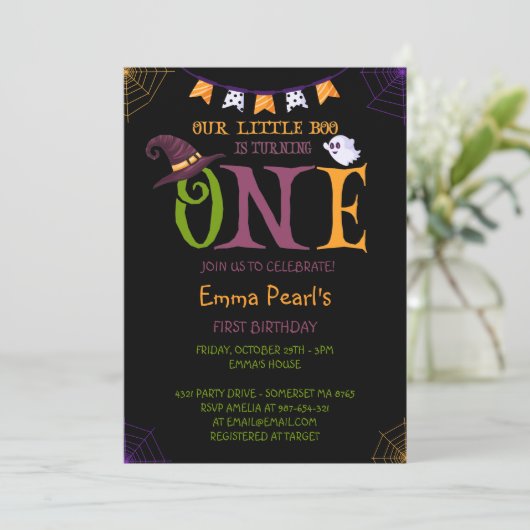 Unser kleiner Boo, der einen dreht, Halloween 1. G Einladung (Stehend Vorderseite)
