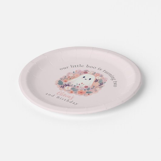 Unser kleiner Boo dreht 2 Boho Ghost Pappteller (Schrägansicht)