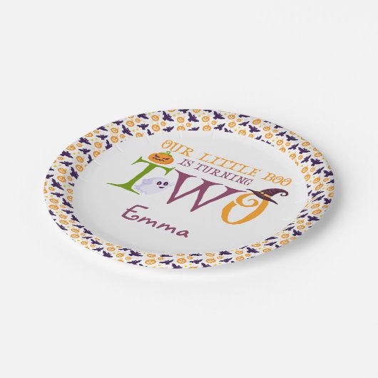 Unser kleiner Boo dreht sich um zwei, Halloween, 2 Pappteller (Schrägansicht)