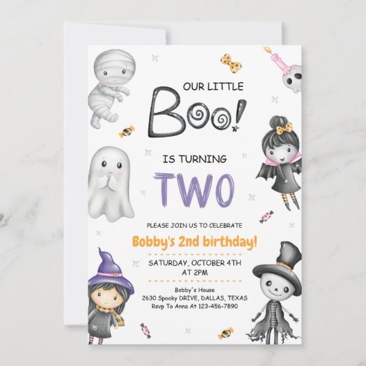 Unser kleiner Boo dreht zwei Halloween, den 2. Geb Einladung (Vorderseite)